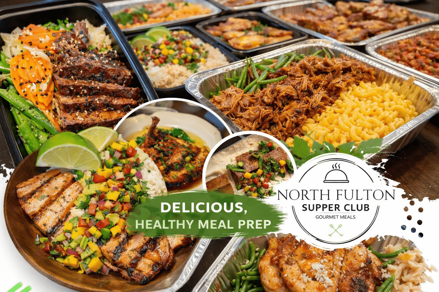 Original North Fulton Supper Club logo and opening-page collage of prepared meals